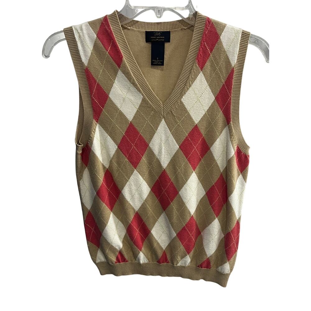 346 Brooks Brothers Supima Cotton Pullover Sweater Size Small Coral Khaki Cream